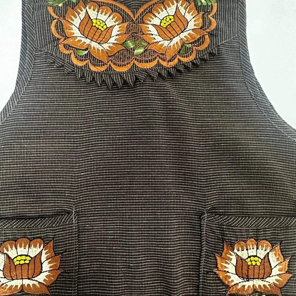 Brown Mexican Embroidered Smock Apron – Floral Traditional Design